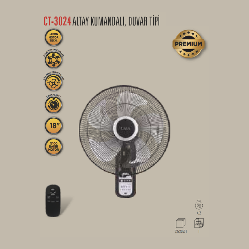 CATA Altay Premium Duvar Tipi Vantilatör Kumandalı CT-3024