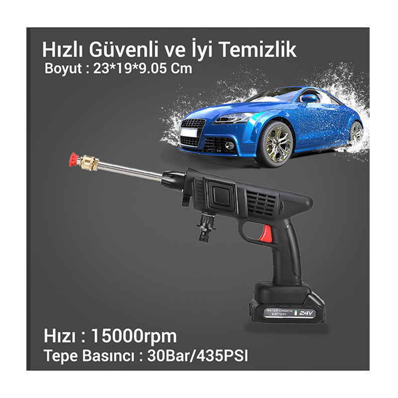 PM-7728 Basınçlı Su Püskürtme Şarjlı Araç Yıkama Makinesi