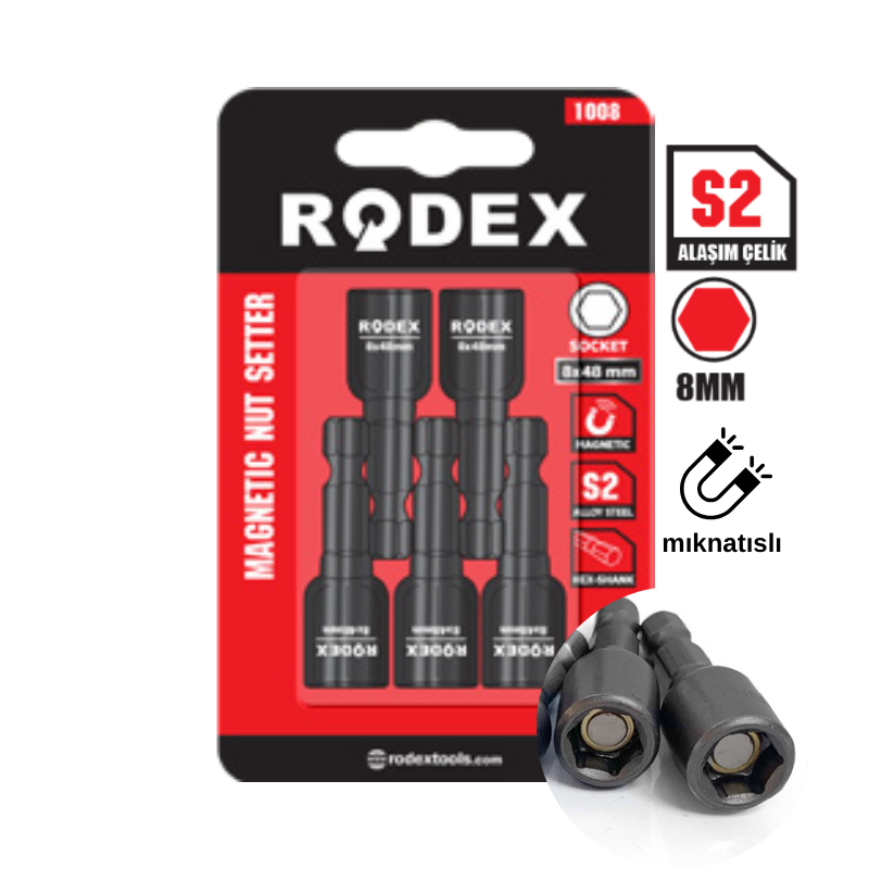 RODEX Manyetik Somun Adaptörü 10x65mm 5 Li Paket