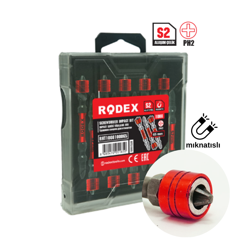 RODEX Impact Serisi Vidalama Ucu Magnet Başlı, (BTS65) 10 lu Paket