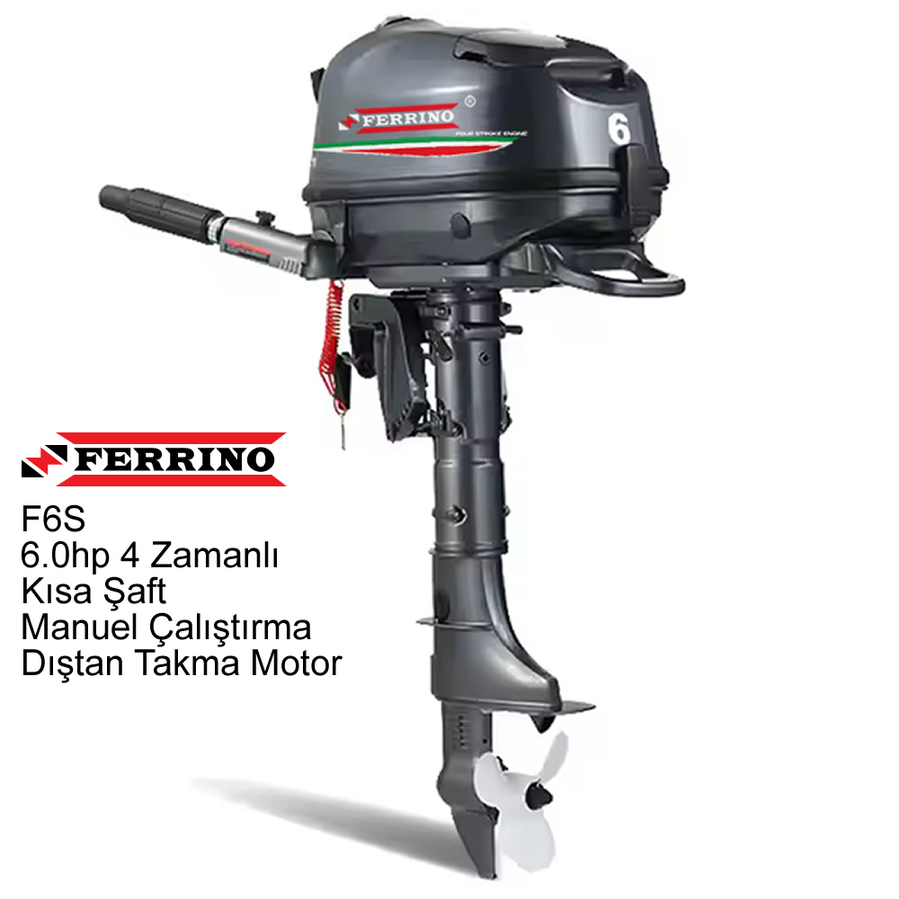 Ferrino 6Hp 4T Dıştan Takma Motor (Model:F6BMS) Kısa Şaft Manuel