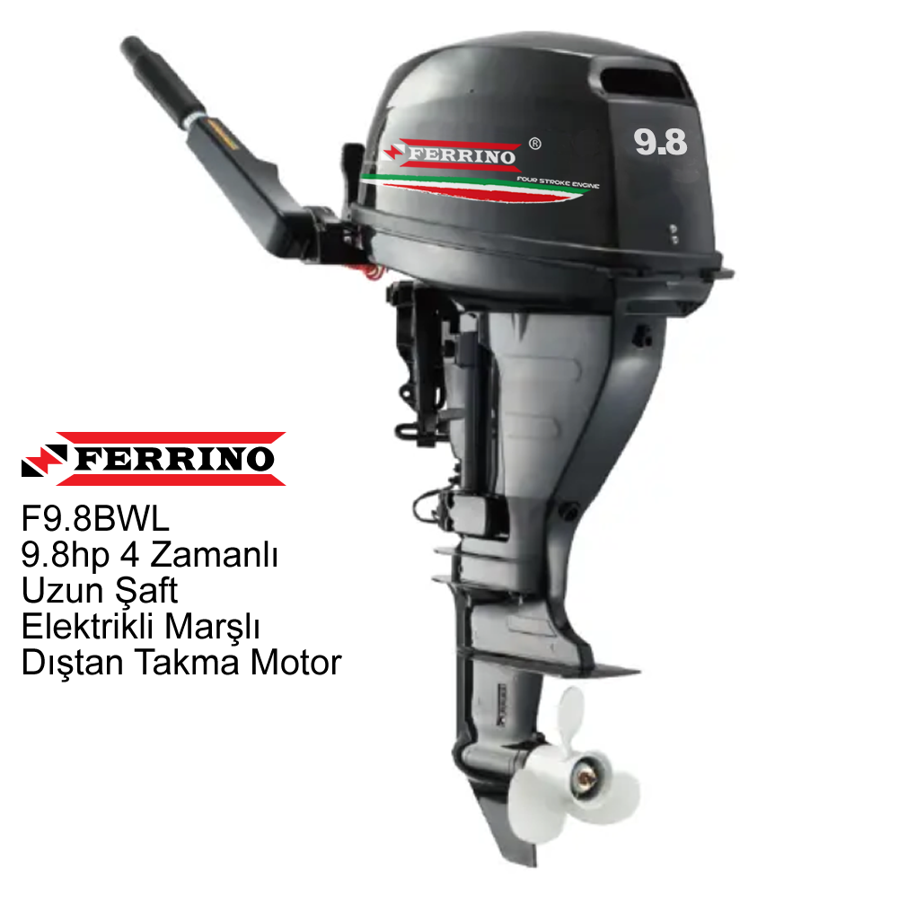 Ferrino 9.8Hp 4T Dıştan Takma Motor (Model:F9.8BWL-R) Uzun Şaft Marşlı