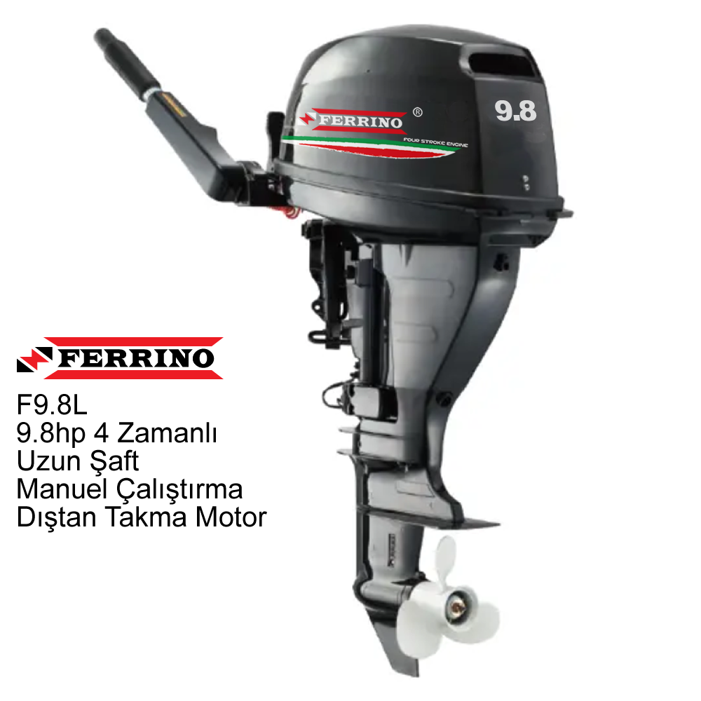 Ferrino 9.8Hp 4T Dıştan Takma Motor (Model:F9.8BWL) Uzun Şaft Manuel