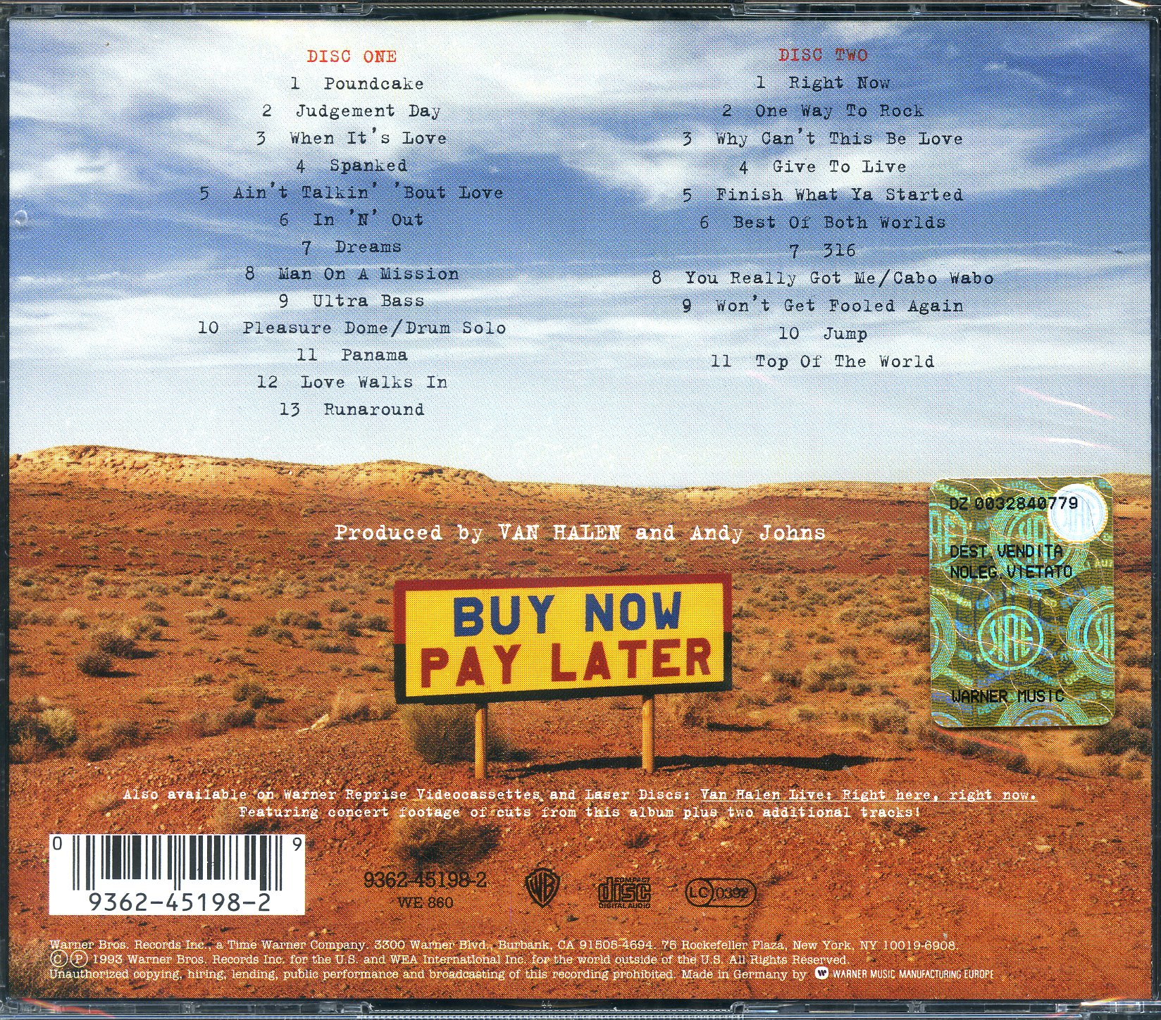 Van Halen Live: Right Here, Right Now Cd | Discoteca Laziale