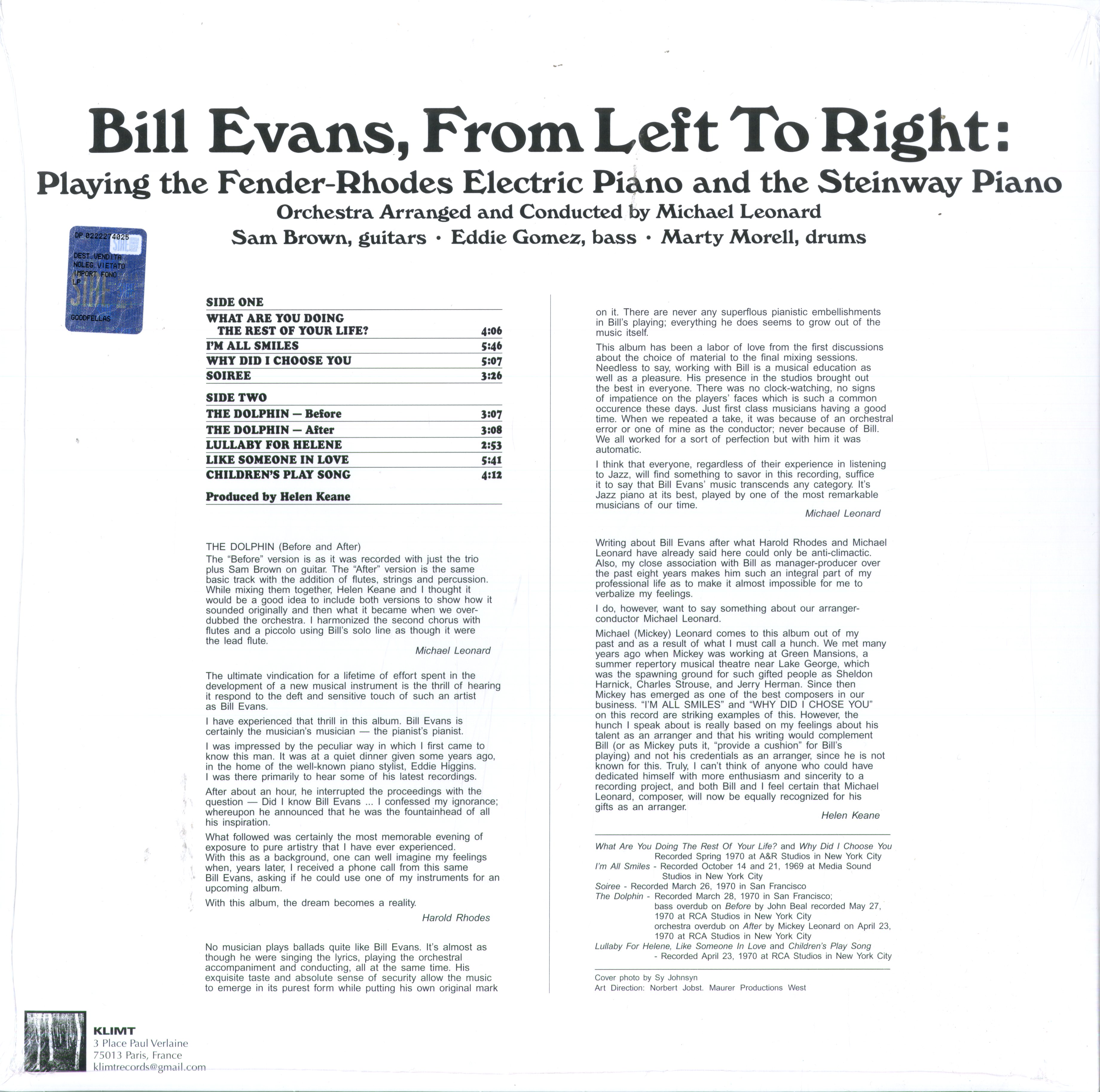 Evans Bill From Left To Right (Vinyl White) Lp | Discoteca Laziale