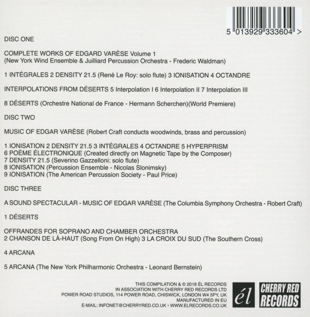 Varese Edgar Complete Works Of Edgard Varese Vol.1 Cd | Discoteca 