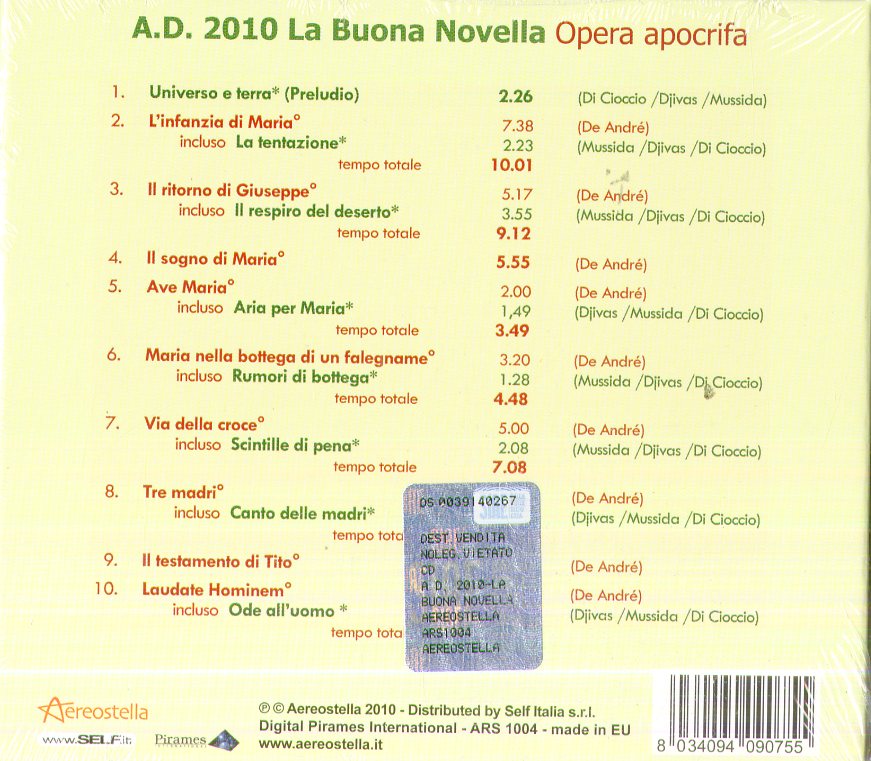 P. F. M. Premiata Forneria Marconi A.D. 2010 La Buona Novella