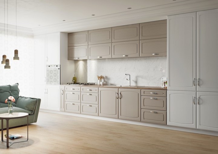 Hand Painted Kitchen Door in Painted Oak Stone Grey & Painted Oak White Hand Painted Kitchen Door in Painted Oak Stone Grey & Painted Oak White