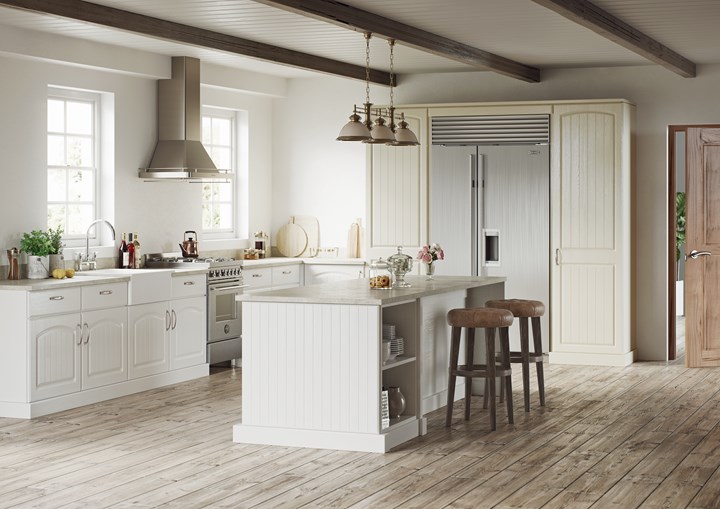 Hand Painted Kitchen Door in Painted Oak White & Painted Oak Mussel Hand Painted Kitchen Door in Painted Oak White & Painted Oak Mussel