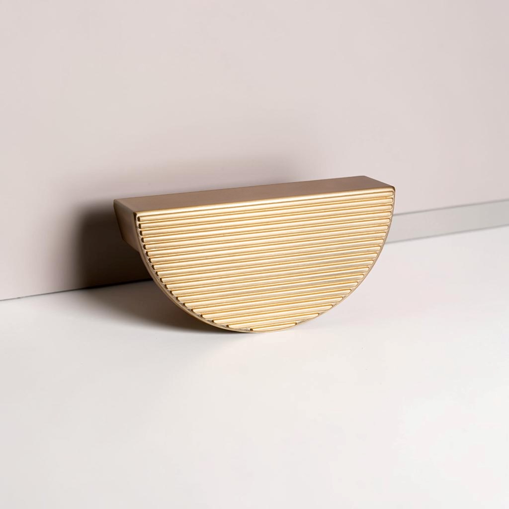 Perugia Half Moon Cup Ribbed Satin Brass Traditional Handle | Traditional Handles