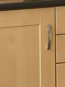 Close up of Shaker Ribbed kitchen doors in Sandy Birch (discontinued)