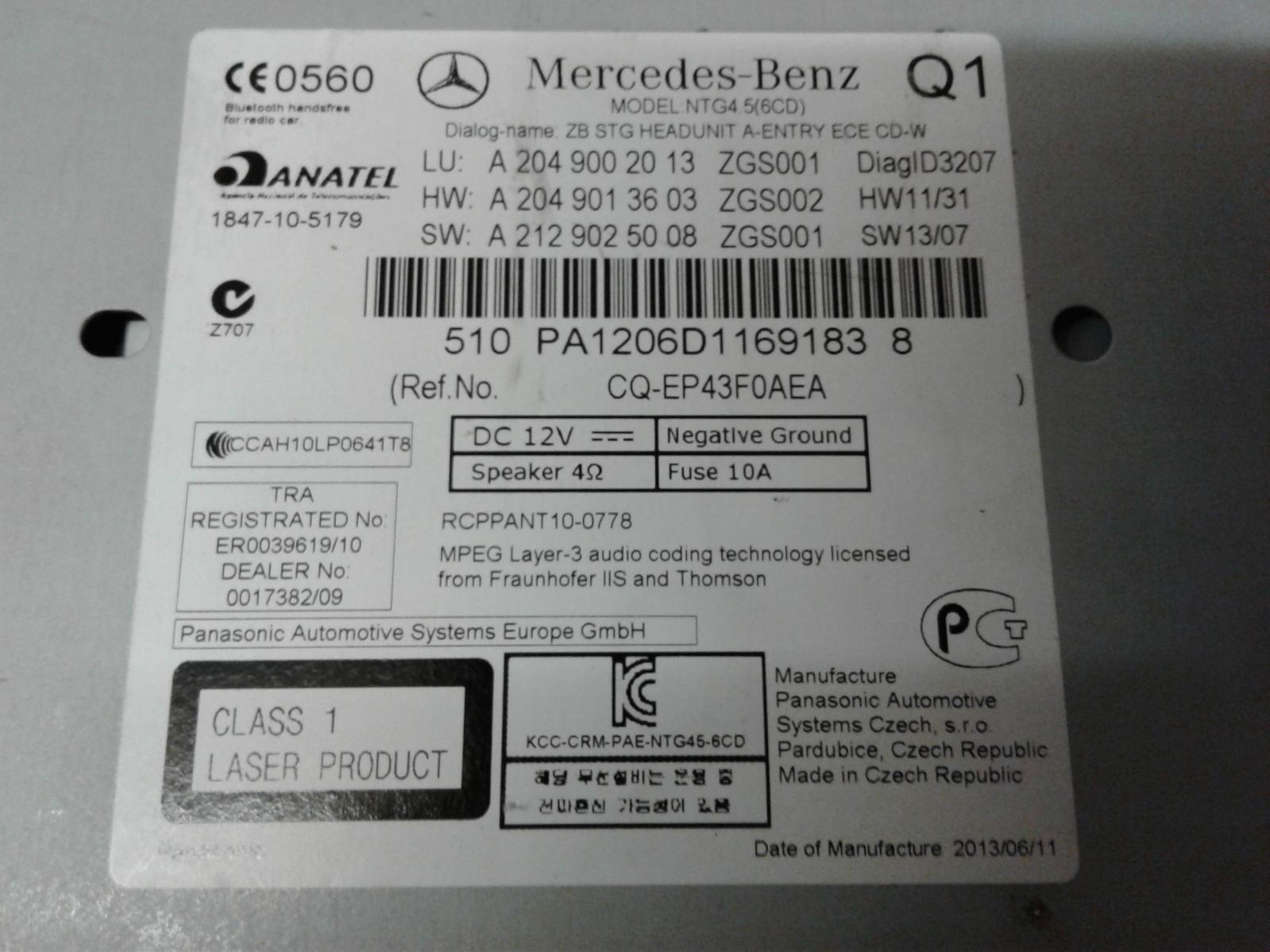 2013 Mercedes C Class CD Changer View Auto part CD Changer Mercedes C Class 2013