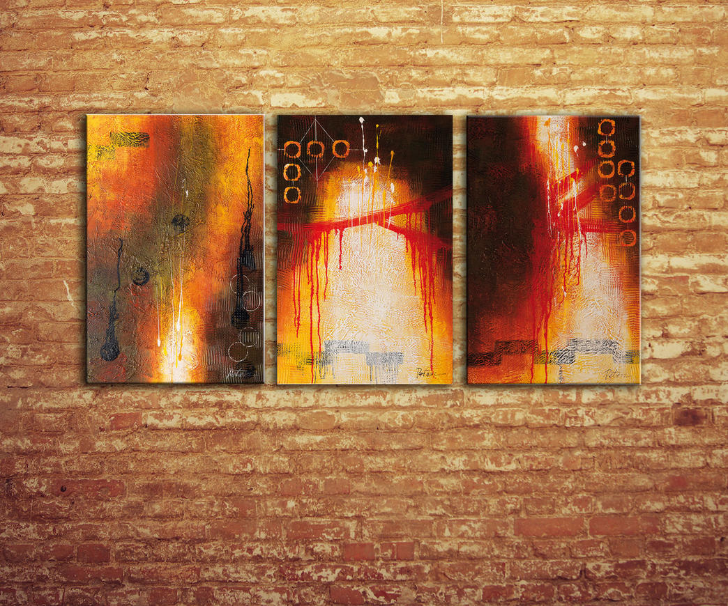 Set 3 Dipinti Rosso Astratto Duzzle