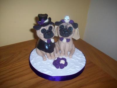 Pug Dogs Bride and Groom Wedding Cake Topper