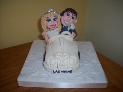 Bride and Groom in Car Wedding Cake Topper