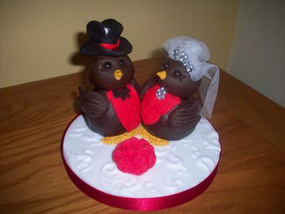 Red Robins Bride and Groom Wedding Cake Topper