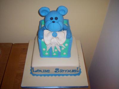 Teddy in a Box Baby Christening Cake