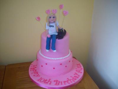 Girl and her Cat Birthday Cake