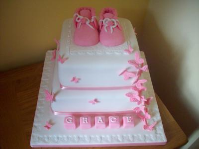 Baby Shoes and Butterflies Cake