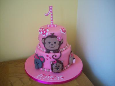 Monkey Elephant Lion Bear Birthday Cake