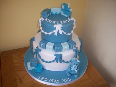 Train Bows Teddy Blocks Christening Cake