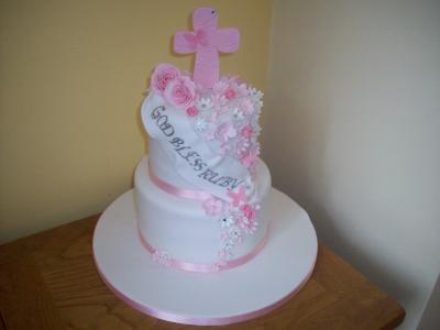 Pink Cross Christening Cake