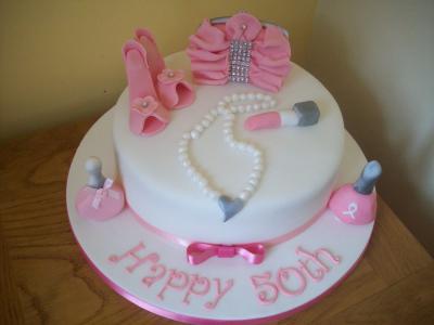 Handbag Shoes Pearls and Make up Cake