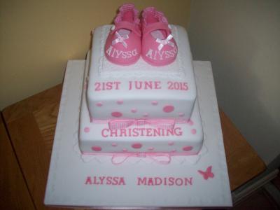 Pink Baby Shoes Christening Cake