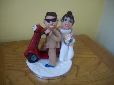 Personalised Bride and Groom Moped Wedding Cake Topper