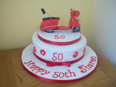 Red Vintage Vespa Moped Cake