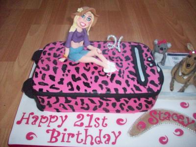 Pink Leopard Print Designer Suitcase Cake