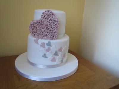 Pink Ruffles Heart Engagement Cake