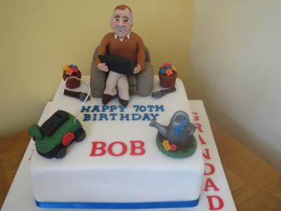 Man Laptop and Gardening Cake