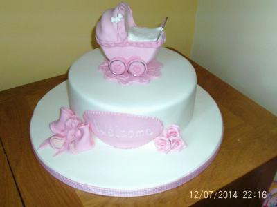 Pink Pram Baby Shower Cake