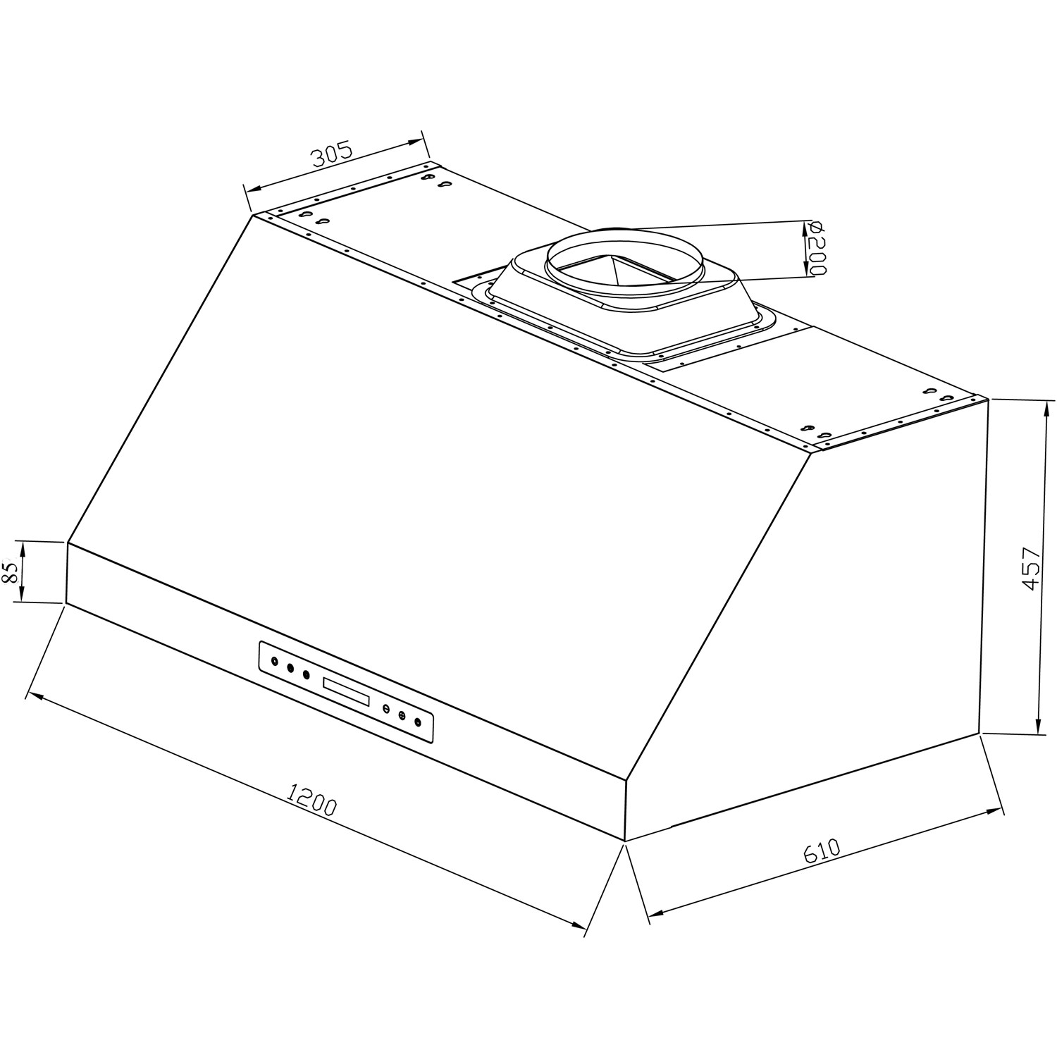 Quattro 1200mm Wide 610mm Deep Commercial Extractor Hood with Motor