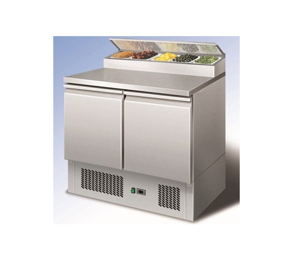 Ice-A-Cool 2 Door Pizza Prep Counter With 5 x 1/6 GN Pans + Lids Free