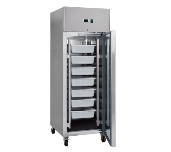 Gastroline Fish Keeper Fridge. 7 Trays, Stainless Steel, Fitted Castors
