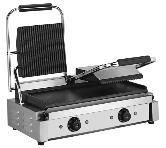 Quattro Heavy Duty Twin Contact - Panini Grill Ribbed Top - Flat Bottom Plates