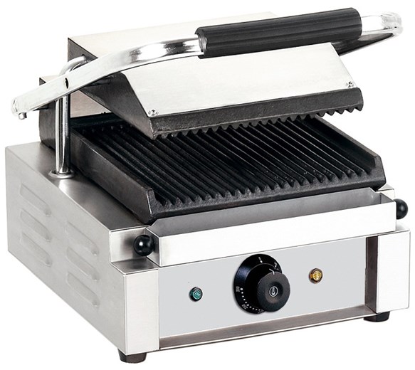 Quattro Single Panini Contact Grill Ribbed Top And Ribbed Bottom Plates