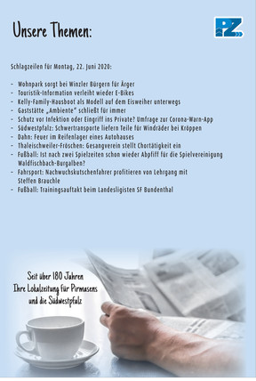PZ-Schlagzeilen am Montag, 22. Juni 2020