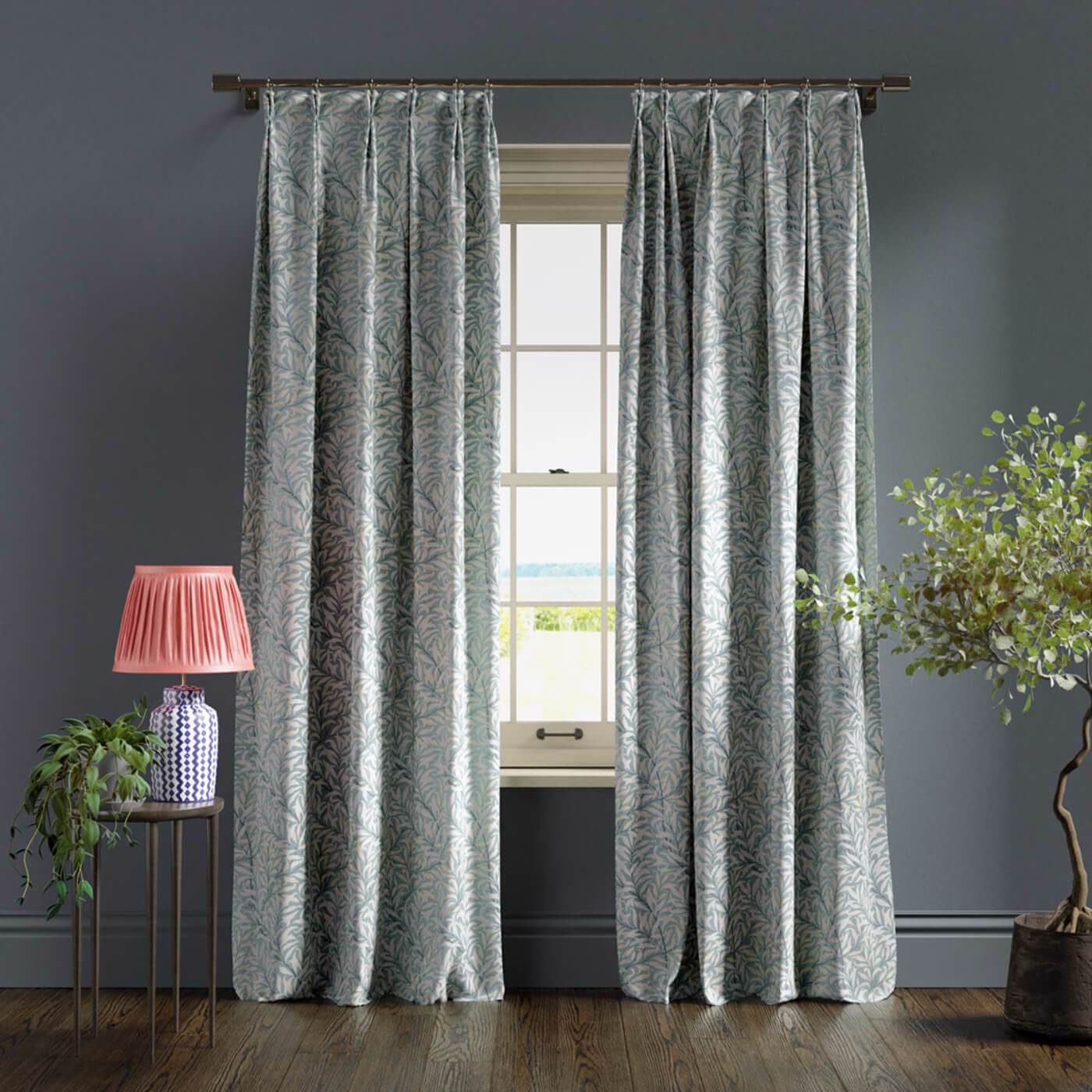 Rideaux Verts William Morris Laura's Beau - Motif Willow Boughs - Entoilés - Fabriqués UK