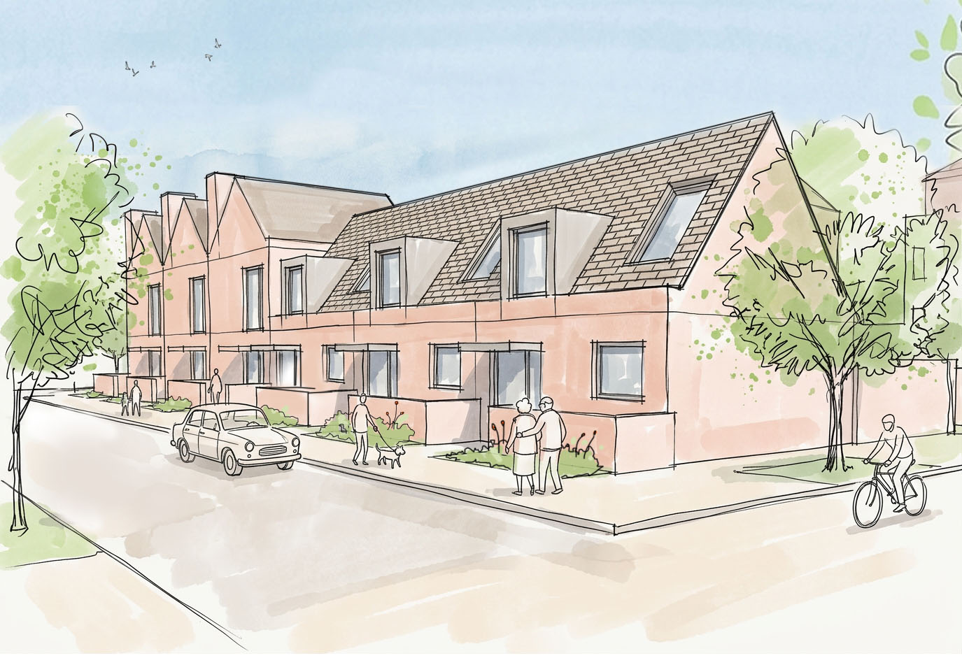 Example of later living housing designed for odler people that are easy to access and live in.