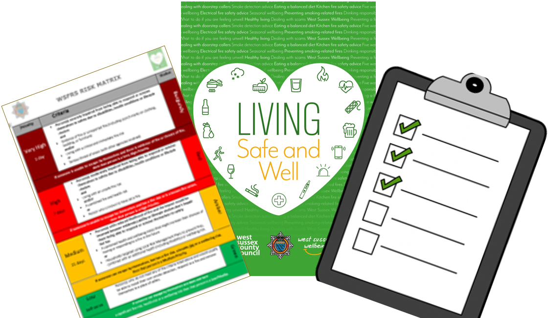 Illustration showing safe & well booklet with illustrative checklists 