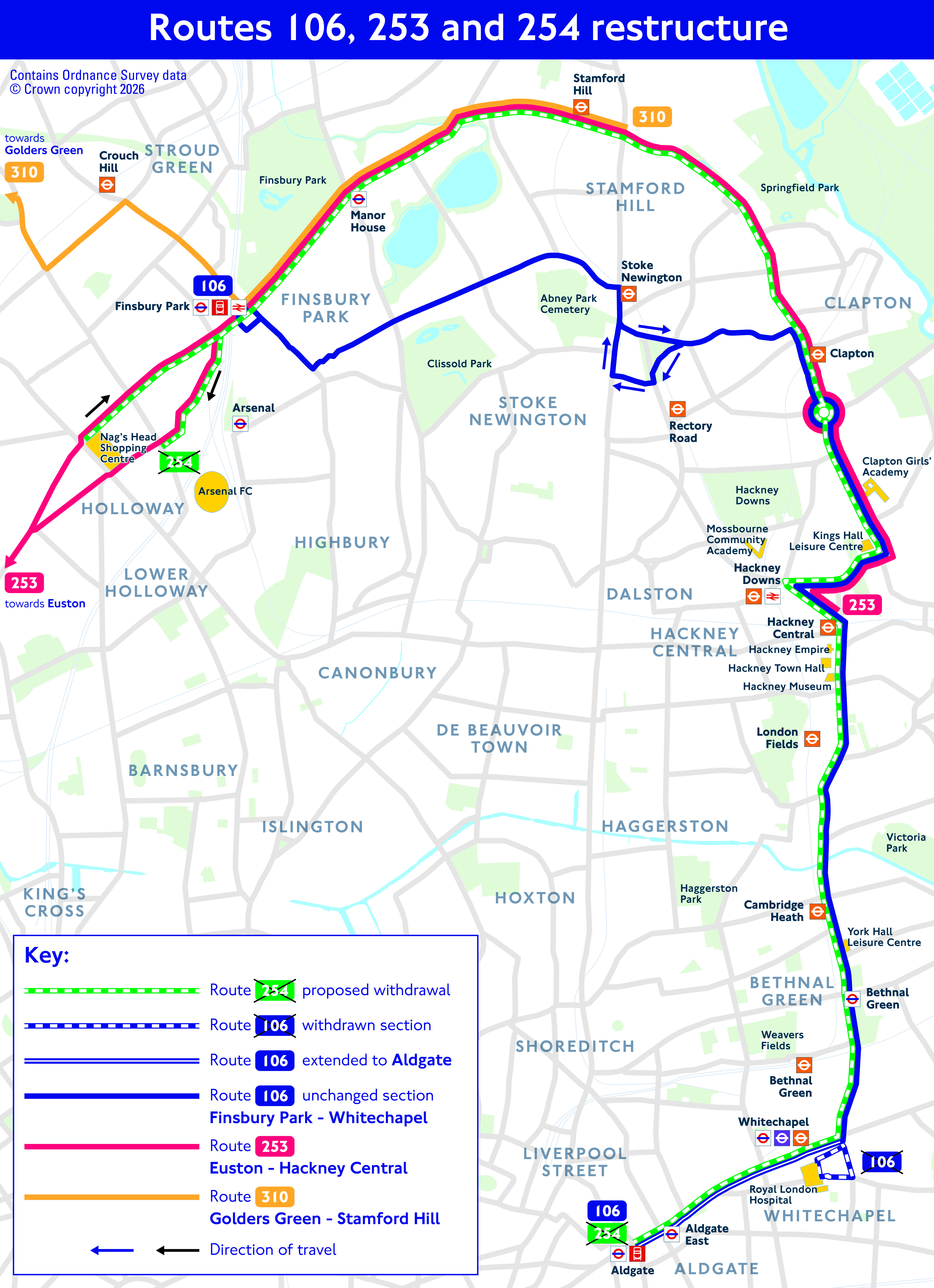 Routes 106, 253 & 254 geographic map