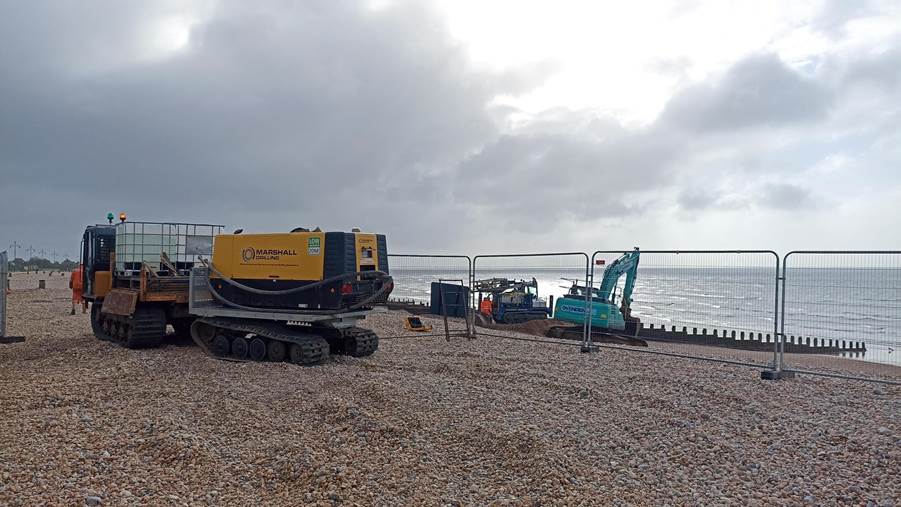 Beach investigations work using machinery