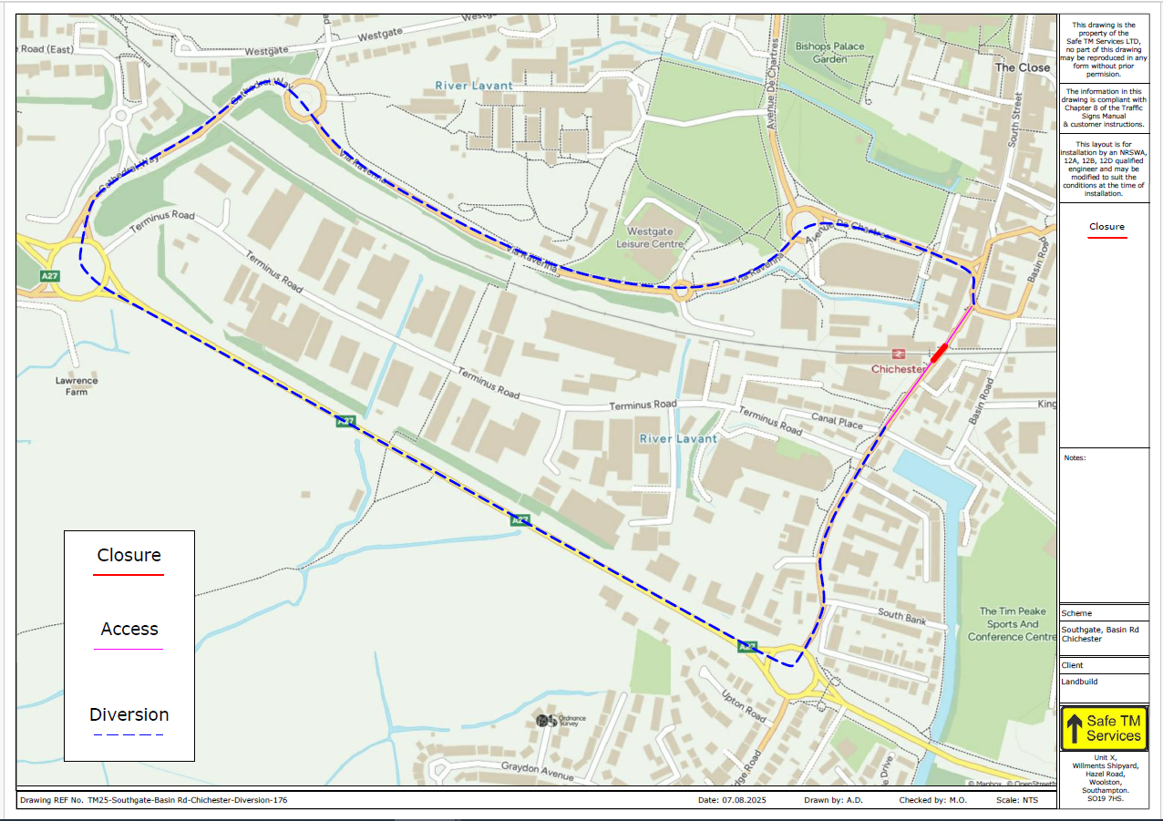 Diversion route for Southgate Road, Chichester