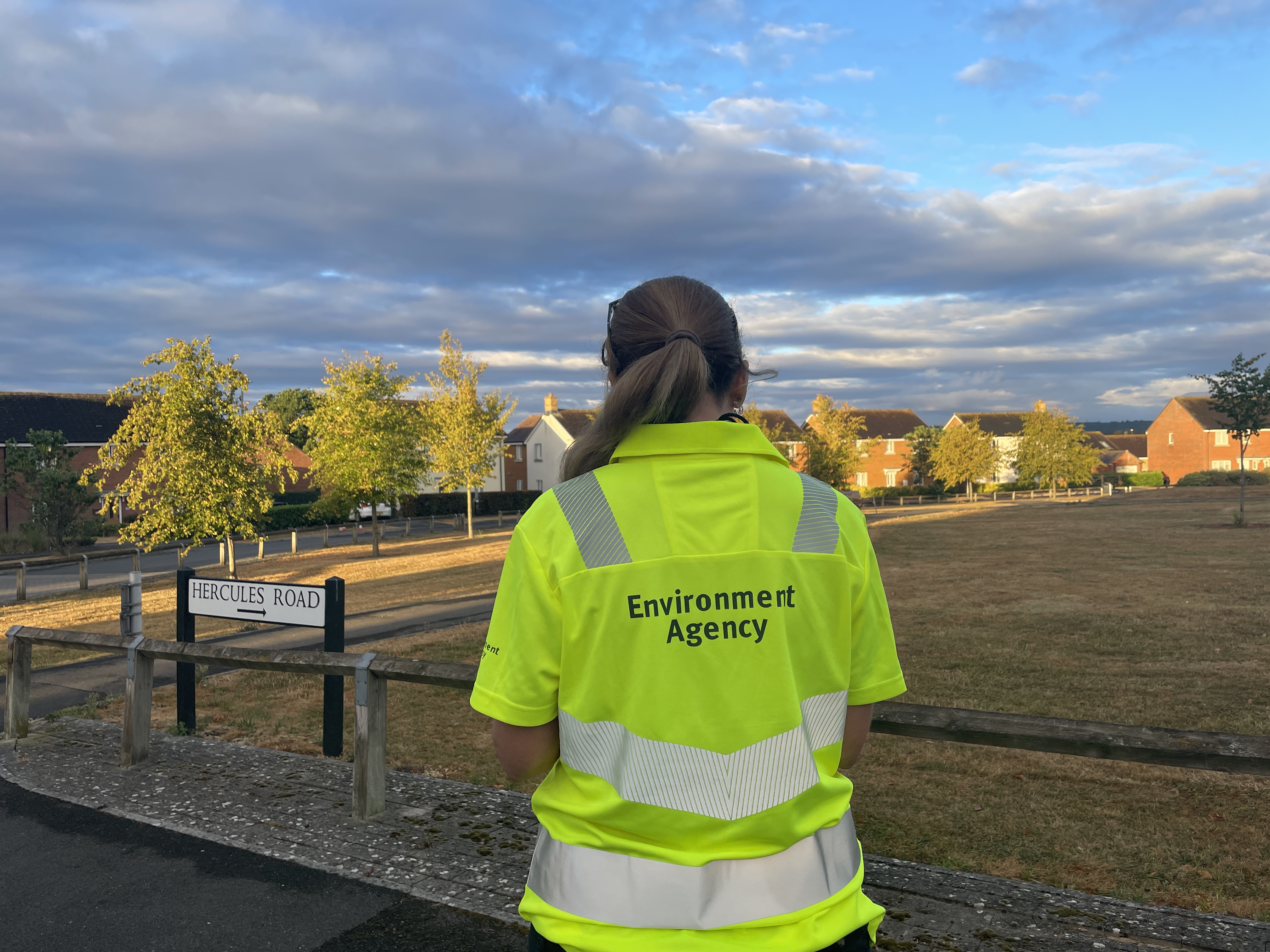 An Environment Agency staff member stands near Hercules Road in Calne and monitors for odour