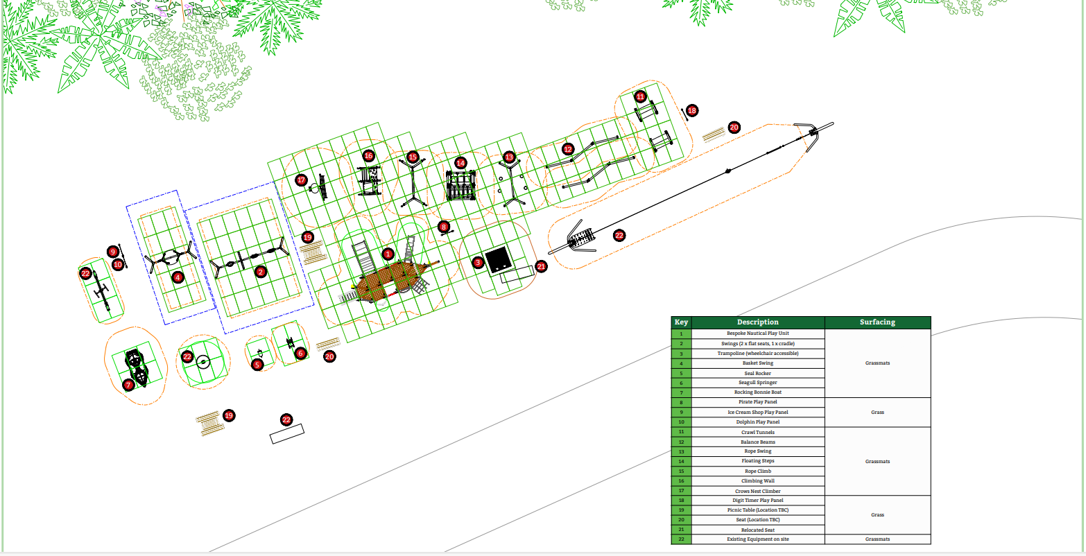 An image showing the overhead view of the new equipment location in the park 