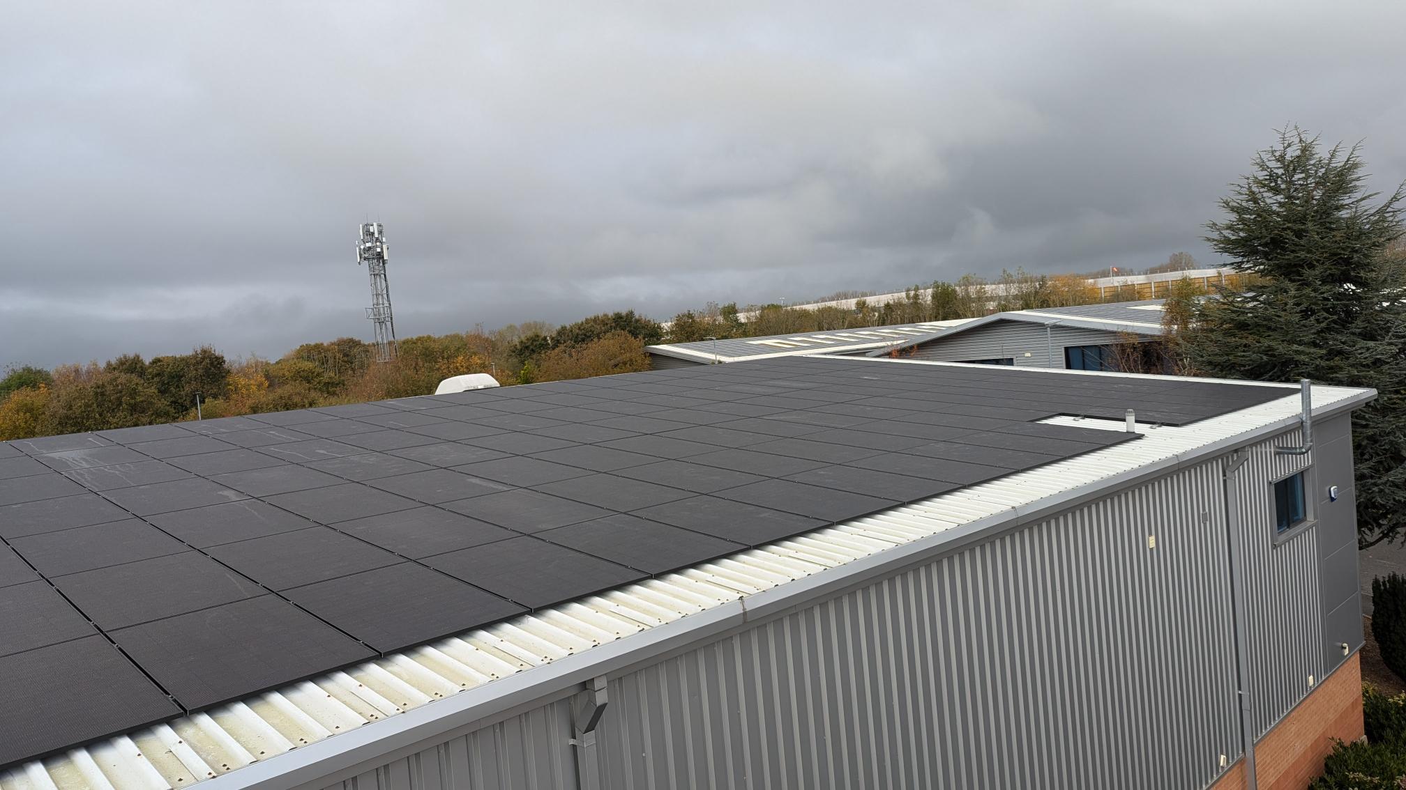 Solar panels on roof of building