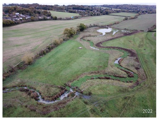 Realigned river following the restoration project in 2022.